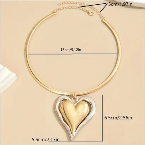 Boho Gold Silver Heart Charm Statement Pendant Necklace - Picture 6 of 6